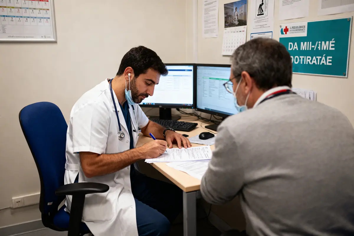 Médecin en consultation pendant un mi-temps thérapeutique avec rechute possible pour le patient